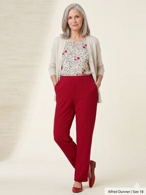 Alfred Dunner Red Women's Pull-On Dress Trousers Size 18 Elastic Back Waist